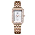 Elegant rose gold square quartz watch for women with diamond bezel and mother of pearl dial - Rose Gold with White Mother Of Pearl Dial