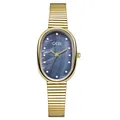 Montre ovale dorée élégante pour femme avec cadran en nacre foncée et index en cristal - Bracelet Or Cadran Bleu