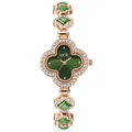 Luxurious rose gold four-leaf clover watch with green agate bracelet for women - Rose Gold