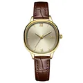 Elegant gold quartz watch with champagne sunray dial and brown crocodile leather strap - Gold Sunray Dial (5056355260704) / Brown/Gold