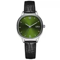 GEDI women's watch with green mother of pearl dial and black crocodile leather strap - Black/Silver/Green