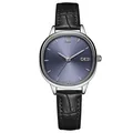 GEDI Quarzuhr mit blauem Sonnenschliff-Zifferblatt und schwarzem Lederarmband - Schwarz/Silber/Blau