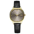 GEDI Quarzuhr für Damen mit goldenem Rundgehäuse und schwarzem Krokodil-Lederarmband - Schwarz/Gold/Grau