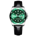 GEDI luxury green dial watch with silver case and black leather strap for men - Black Strap Green Dial / Green