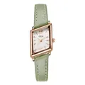 Retro rhombus rose gold quartz watch with light green leather strap for women - Green Strap White Dial