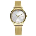 Elegant gold women's watch with white mother of pearl dial and Milanese mesh band - Gold with White Mother of Pearl Dial