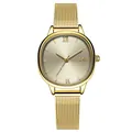 Elegant gold women's watch with an oval case and Milanese mesh strap by GEDI - Gold Band Gold Dial