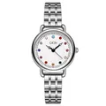 Orologio elegante in acciaio argento con quadrante bianco e indici in pietre colorate - Cinturino Argento Quadrante Bianco