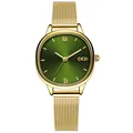 Women's gold mesh strap watch with sunray green oval dial and Roman numerals - Gold Band Green Dial