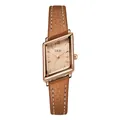 GEDI vintage women's geometric watch with champagne dial and brown leather strap - Brown Strap Brown Dial