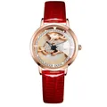 Elegante orologio al quarzo da donna con cinturino rosso coccodrillo e motivo cervo - Rosso