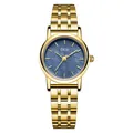 Elegant gold stainless steel watch for women with deep blue mother-of-pearl dial texture - Gold Band Blue MOP Dial