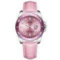 GEDI Women's watch featuring a pink sunray dial with matching pink leather crocodile strap - Pink Strap Pink Dial / Pink