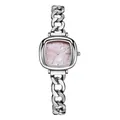 Elegante reloj para mujer de acero plateado con esfera cuadrada de nácar rosa - Rosa (Caja de Plata Nácar Rosa Cadena Cowboy)