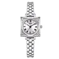 Elegant silver square watch for women with roman numerals and pearl chain strap - Silver Case White Dial