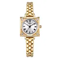 Elegant gold square quartz watch for women with vintage engraving and crystal accents - Gold Case White Dial