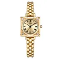 GEDI luxury gold-tone square quartz watch with a unique metal bead strap and crystal accents - Gold Case Gold Dial