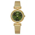 Montre à quartz Gedi vintage pour femme avec cadran vert foncé et bracelet doré - Boîtier Doré Cadran Vert