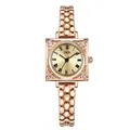 Vintage rose gold square quartz watch for women with rhinestones and beaded metal strap - Rose Gold Case Rose Dial