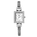 Montre à quartz carrée argentée pour femme avec lunette en cristal et bracelet à maillons - Boîtier Argent Cadran Blanc