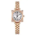 Rose gold square quartz watch for women with Roman numerals and beaded metal strap - Rose Gold Case White Dial