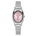 GEDI Vintage Oval Damenuhr aus Silberstahl mit einem strahlend rosa Zifferblatt - Silbernes Gehäuse Rosa Zifferblatt