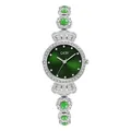 Silberne Armbanduhr für Damen mit smaragdgrünem Zifferblatt und funkelnder Diamantlünette - Silbergehäuse Grünes Zifferblatt