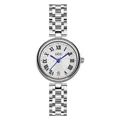 Women's quartz watch with silver steel band, Roman numeral dial and date display window - Silver Case White Dial Silver Strap