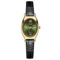 GEDI luxury gold oval quartz watch with deep green dial and black leather strap - IP Gold Case Gold Markers Green Dial Black Leather Strap