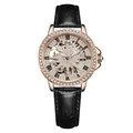 Gedi Automatikuhr mit roségoldenem Diamantgehäuse und schwarzem Lederarmband - Roségold Gehäuse Schwarzes Lederarmband Mechanische Uhr