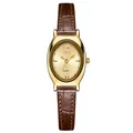 Montre à quartz GEDI élégante avec boîtier ovale doré et bracelet en cuir marron - Boîtier IP Or Index Or Cadran Champagne Bracelet Cuir Brun