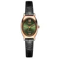 Montre quartz GEDI élégante avec boîtier ovale or rose, cadran vert et bracelet en cuir noir - Boîtier Or Rose Marqueur Or Rose Cadran Vert Bracelet Noir