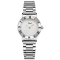 Elegante reloj de cuarzo para mujer en acero plateado con números romanos y brazalete - Caja de Plata Esfera Blanca Correa de Acero Plateada