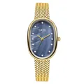 Montre dorée ovale pour femme avec cadran nacré bleu et bracelet en maille milanaise - Or/Cadran en Nacre Noir-Bleu/Bracelet en Maille d'Épi