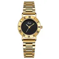 Reloj Gedi vintage de acero dorado con esfera negra e índices de números romanos - Caja Dorada Esfera Negra Correa de Acero Dorado
