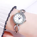 Elegant silver GEDI quartz watch with rhinestone bezel and metal link bracelet - Silver Case White Dial