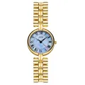 Elegant gold quartz watch for women with a mother-of-pearl dial and Roman numerals - Gold Case Blue Dial