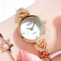 Rose gold quartz watch for women with diamond-set dial and hollow geometric strap - Gold Case White Dial