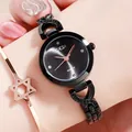 Montre quartz GEDI pour femme avec cadran noir élégant et bracelet en maille sertie - Noir Nuit