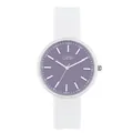 Reloj de cuarzo de silicona blanca con esfera lavanda y corona de metal minimalista - Correa Blanca Esfera Morada