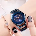 Elegante reloj para mujer en oro rosa con esfera azul marino y cristales - Azul