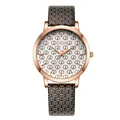 Elegant rose gold quartz watch with white dial and patterned brown leather strap - Rose Gold Case Black Strap