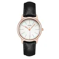 Elegante orologio da donna al quarzo con cassa oro rosa e cinturino in pelle nera - Cassa in Oro Rosa Quadrante Bianco Cinturino Nero