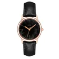 Elegante orologio al quarzo da donna con cinturino in pelle nera e cassa oro rosa - Cassa in Oro Rosa Quadrante Nero Cinturino Nero