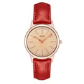 Orologio al quarzo da donna con cassa in oro rosa, quadrante champagne e cinturino in pelle rossa - Cassa Oro Rosa Quadrante Rosa Cinturino Rosso
