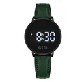 Reloj deportivo digital GEDI con esfera negra y correa de cuero verde oscuro texturizada - Verde