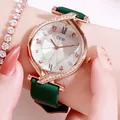 Reloj GEDI de mujer con caja de diamantes en oro rosa y correa de cuero verde esmeralda - Caja de Oro Rosa Esfera Blanca Correa Verde