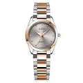 Reloj de cuarzo GEDI para mujer con correa de acero bicolor y esfera gris solrayo - Caja de Oro Rosa Esfera Blanco Plata con Correa de Oro Rosa