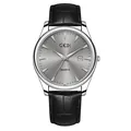 Montre à quartz GEDI avec cadran argenté soleil, dateur et bracelet en cuir noir gaufré - Homme Boîtier Argent Cadran Gris Bracelet Noir