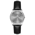 Montre à quartz GEDI pour hommes, boîtier argenté, cadran gris et bracelet en cuir noir - Femme Boîtier Argent Cadran Gris Bracelet Noir